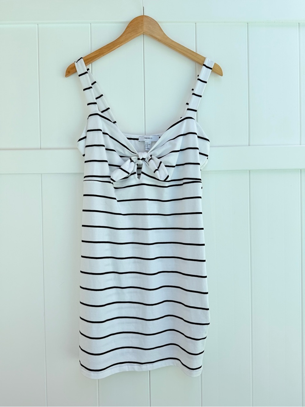 Forever 21 White & Black Striped Tie-Front Mini Dress